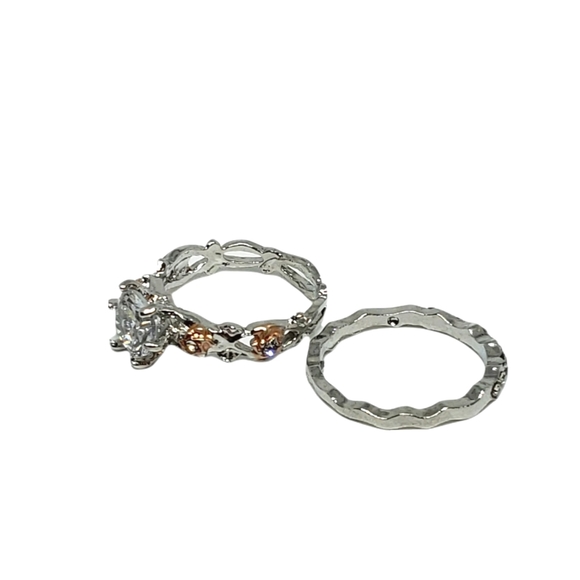 NEW Bridal Set 2-Pc Rose Gold White Gold Floral Ring - Picture 4 of 6
